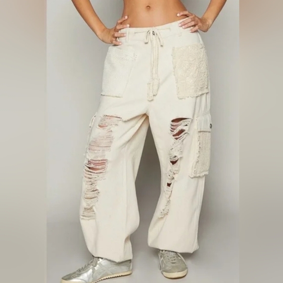 POL Distressed Cargo Pants in The Color Oatmilk. NWOT - Picture 4 of 6